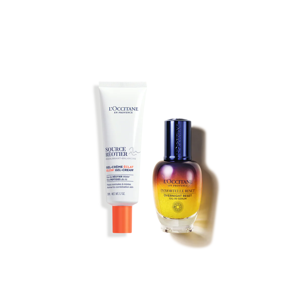 Zestaw w cenie specjalnej - Duet serum Immortelle Reset i Rozświetlający żel-krem do twarzy Source Réotier